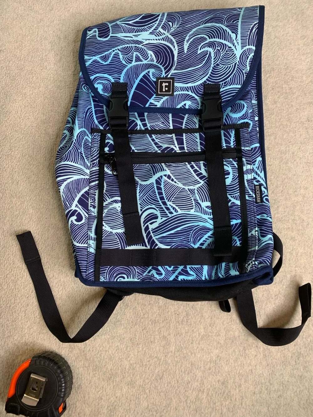 Rickshaw Bagworks Sutro Backpack - Spencer Dwight Blue Wave Pattern